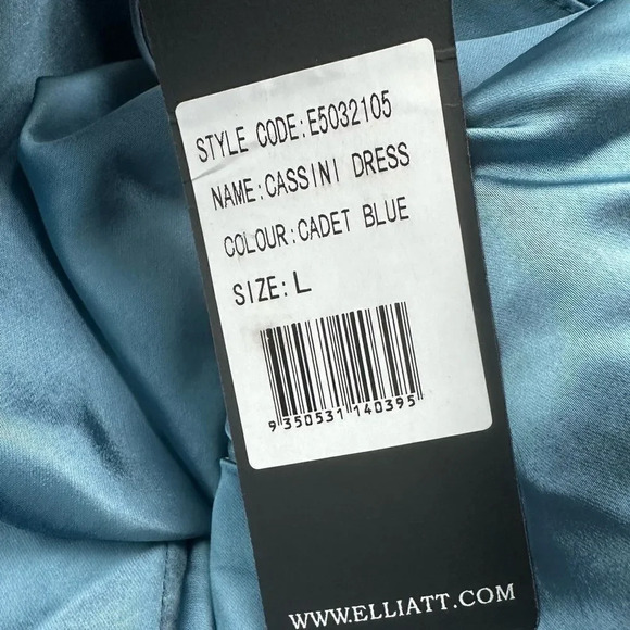 ELLIATT | Cassini Cadet Blue Satin One Shoulder Midi Dress Rouched | Size Large - Picture 2 of 8